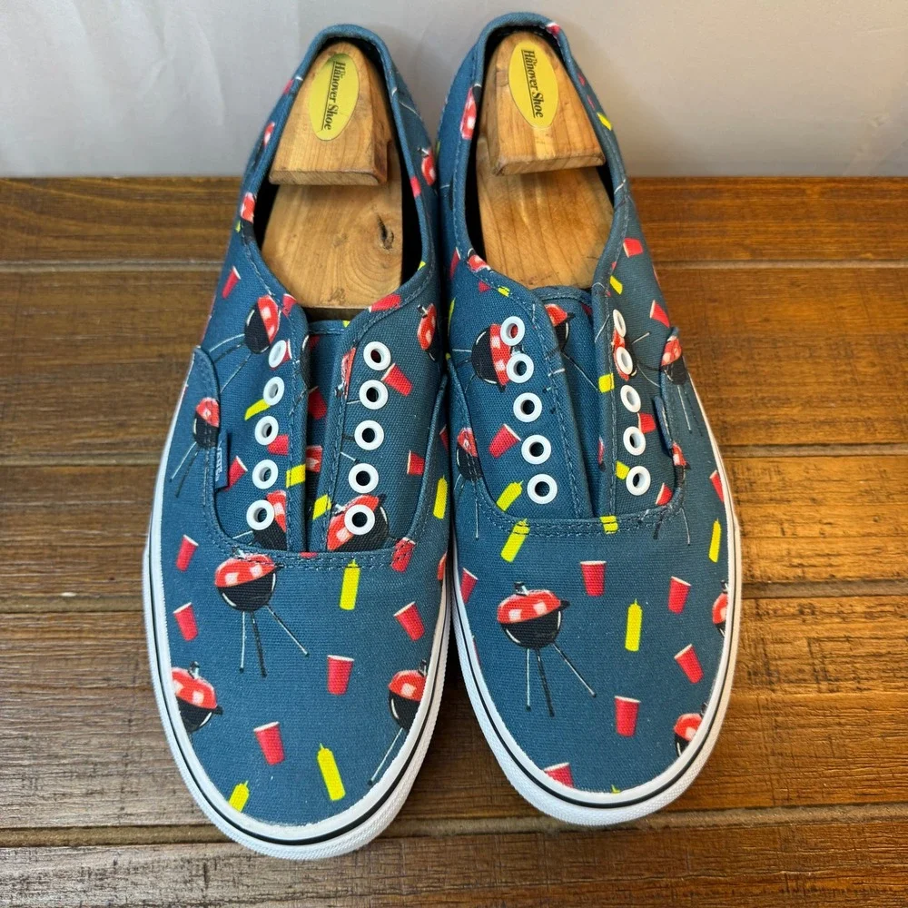 Vans Authentic BBQ Grill Red Cup Print Navy Blue Mens 11 Low Top Sneakers 721356 - Picture 2 of 9